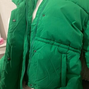 Green Puffer Jacket with Hood